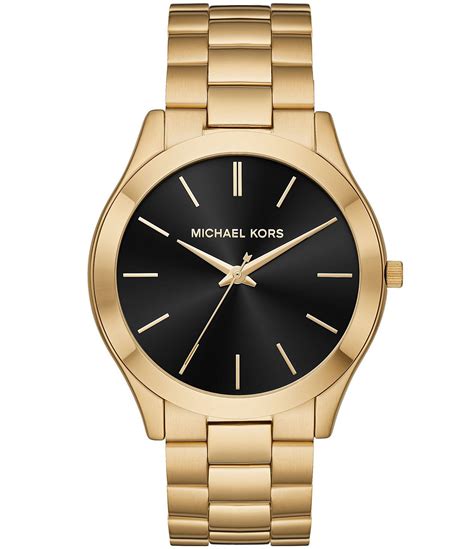 michael kors mini slim runway gold tone three hand watch|Michael Kors men's watches black.